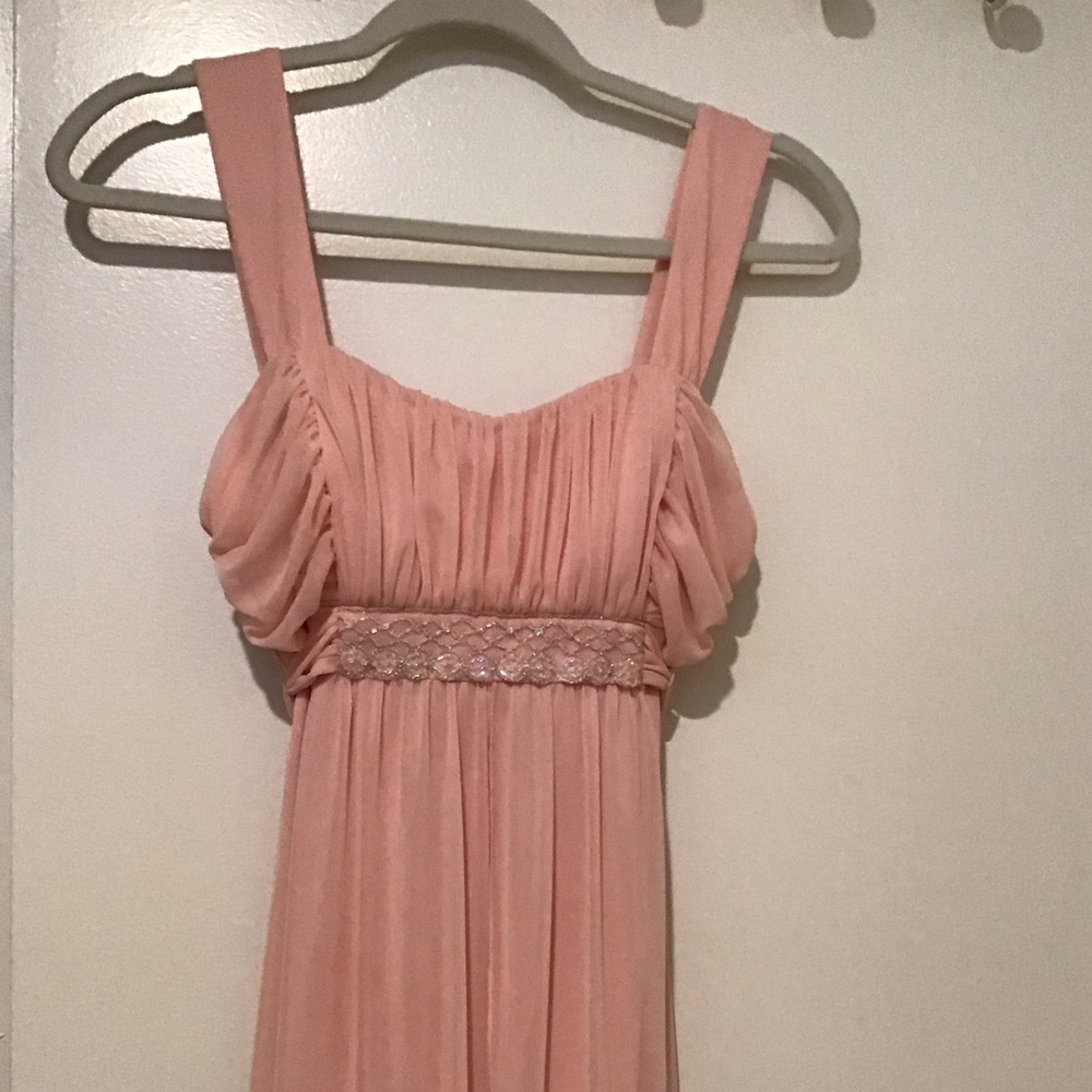 Pink chiffon gown with sequins around empire band